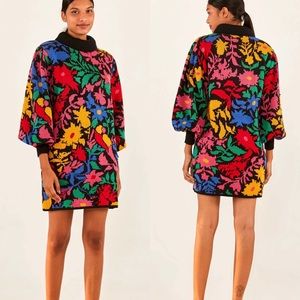 Farm Rio Tropical Garden Long Sleeve Sweater Dress